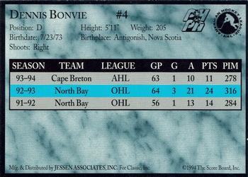 1994-95 Classic Cape Breton Oilers (AHL) #NNO Dennis Bonvie Back
