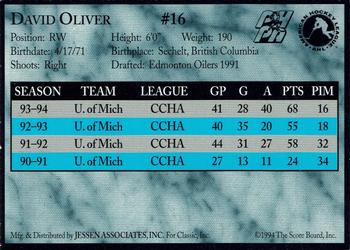 1994-95 Classic Cape Breton Oilers (AHL) #NNO David Oliver Back