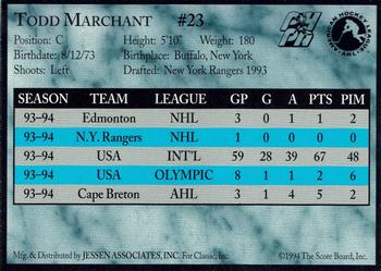 1994-95 Classic Cape Breton Oilers (AHL) #NNO Todd Marchant Back