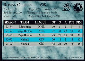 1994-95 Classic Cape Breton Oilers (AHL) #NNO Roman Oksiuta Back