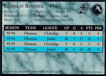 1994-95 Classic Cape Breton Oilers (AHL) #NNO Ladislav Benysek Back
