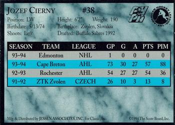 1994-95 Classic Cape Breton Oilers (AHL) #NNO Jozef Cierny Back