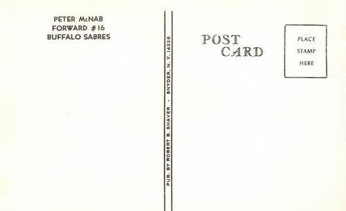 1974-75 Buffalo Sabres Postcards #NNO Peter McNab Back