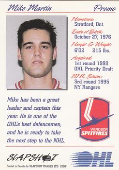 1995-96 Slapshot OHL - Promos #NNO Mike Martin Back