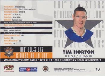 2003 Pacific Canada Post NHL All-Stars #13 Tim Horton Back