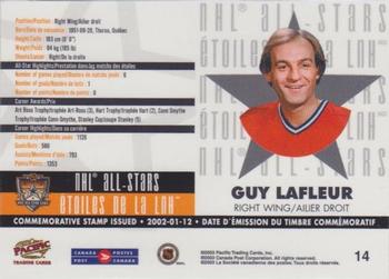 2003 Pacific Canada Post NHL All-Stars #14 Guy Lafleur Back