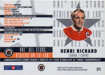 2005 Pacific Canada Post NHL All-Stars #31 Henri Richard Back