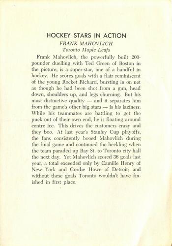 1963-64 Toronto Star Hockey Stars In Action #NNO Frank Mahovlich Back