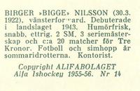1955-56 Alfa Ishockey (Swedish) #14 Birger Nilsson Back