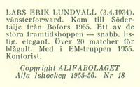 1955-56 Alfa Ishockey (Swedish) #18 Lars Erik Lundwall Back