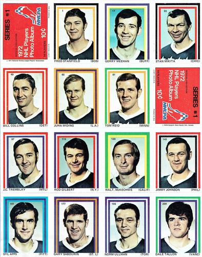 1971-72 Eddie Sargent NHL Players Stickers - Sheets #1 Series #1 Front