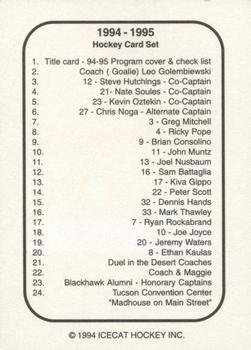 1994-95 Arizona Icecats (ACHA) #NNO Title Card Checklist Back