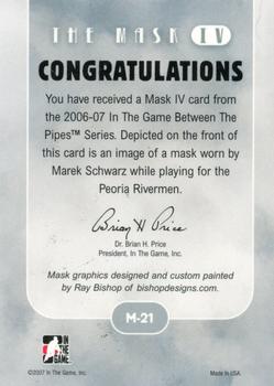 2015-16 In The Game Final Vault - 2006-07 In The Game Between The Pipes The Mask IV  (Silver Vault Stamp) #M-21 Marek Schwarz Back