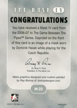 2015-16 In The Game Final Vault - 2006-07 In The Game Between The Pipes The Mask IV Silver  (Green Vault Stamp) #M-23 Dominik Hasek Back