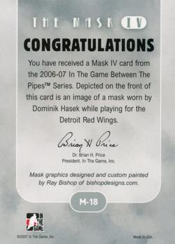 2015-16 In The Game Final Vault - 2006-07 In The Game Between The Pipes The Mask IV Silver  (Silver Vault Stamp) #M-18 Dominik Hasek Back