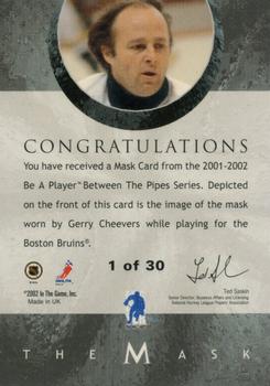 2015-16 In The Game Final Vault - 2001-02 Between The Pipes -The Mask Gold  (Green Vault Stamp) #NNO Gerry Cheevers Back