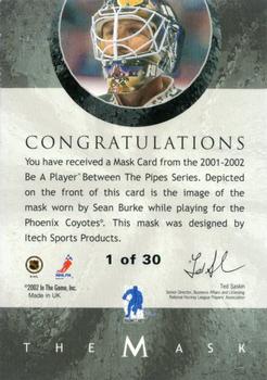 2015-16 In The Game Final Vault - 2001-02 Between The Pipes -The Mask Gold  (Silver Vault Stamp) #NNO Sean Burke Back