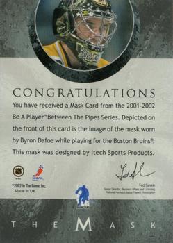 2001-02 Be a Player Between the Pipes - The Mask  23rd Chicago National 2002 #10 Byron Dafoe Back