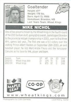 2004-05 Systek Brandon Wheat Kings (WHL) #NNO Mike Nichol Back