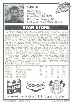 2004-05 Systek Brandon Wheat Kings (WHL) #NNO Ryan Stone Back