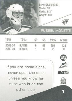 2004-05 Saskatoon Blades (WHL) #NNO Russel Monette Back