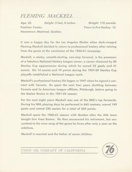 1962-63 Union Oil (WHL) #NNO Fleming Mackell Back