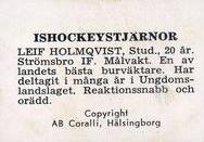 1964 Coralli Hockeystjarnor (Swedish) #6 Leif Holmqvist Back