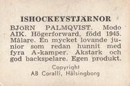 1964 Coralli Hockeystjarnor (Swedish) #157 Bjorn Palmqvist Back