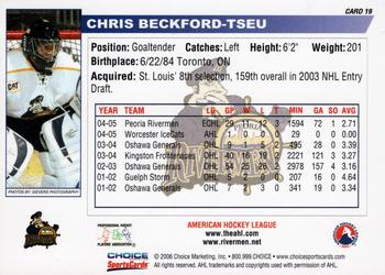 2005-06 Choice Peoria Rivermen (AHL) #19 Chris Beckford-Tseu Back