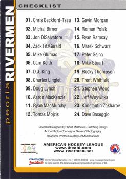 2006-07 Choice Peoria Rivermen (AHL) #NNO Checklist Back