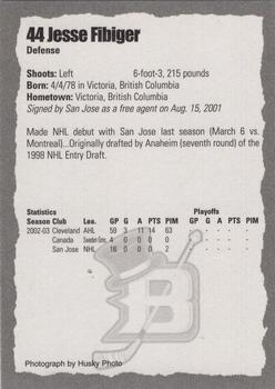 2003-04 Cleveland Barons (AHL) #NNO Jesse Fibiger Back