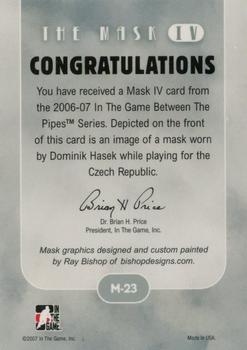 2006-07 In The Game Between The Pipes - The Mask IV Toronto Spring Expo #M-23 Dominik Hasek Back