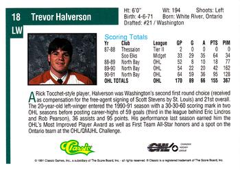 1991 Classic Draft Picks #18 Trevor Halverson Back