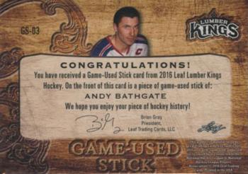 2016 Leaf Lumber Kings - Game-Used Stick #GS-03 Andy Bathgate Back