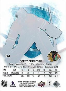 2016-17 Upper Deck Ice #94 Corey Crawford Back