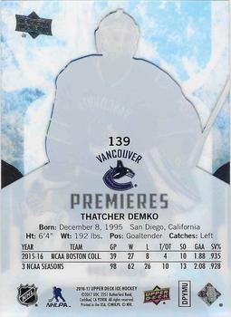 2016-17 Upper Deck Ice #139 Thatcher Demko Back