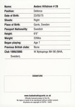 2000-01 British Ice Hockey Superleague BISL #NNO Anders Hillstrom Back