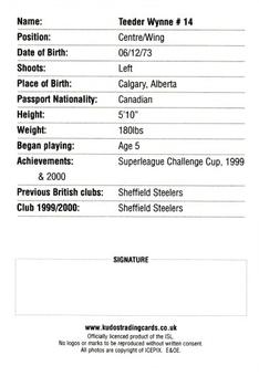 2000-01 British Ice Hockey Superleague BISL #NNO Teeder Wynne Back