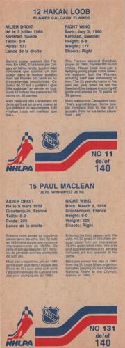 1983-84 Vachon - Uncut Panels #11 / 131 Hakan Loob / Paul MacLean Back
