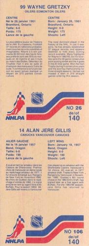 1983-84 Vachon - Uncut Panels #26 / 106 Wayne Gretzky / Jere Gillis Back
