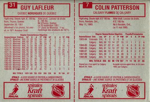 1989-90 Kraft - Panels #7 / 31 Colin Patterson / Guy Lafleur Back