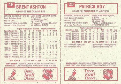 1989-90 Kraft - Panels #25 / 46 Patrick Roy / Brent Ashton Back