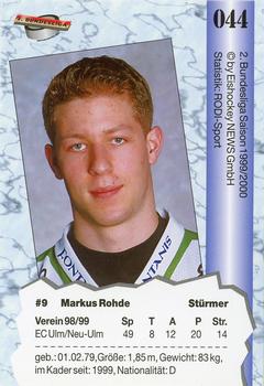 1999-00 Eishockey News 2.Bundesliga Germany #044 Markus Rohde Back