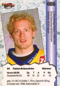1999-00 Eishockey News 2.Bundesliga Germany #086 Fabian Brannstrom Back