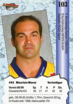 1999-00 Eishockey News 2.Bundesliga Germany #103 Maurizio Mansi Back