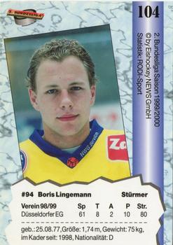 1999-00 Eishockey News 2.Bundesliga Germany #104 Boris Lingemann Back