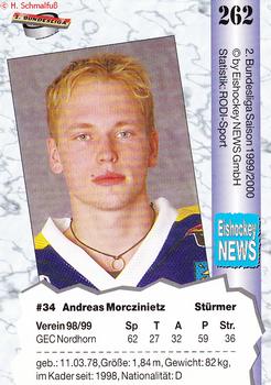 1999-00 Eishockey News 2.Bundesliga Germany #262 Andreas Morczinietz Back