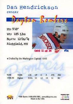 1998-99 EBK Dayton Bombers (ECHL) #11 Dan Hendrickson Back
