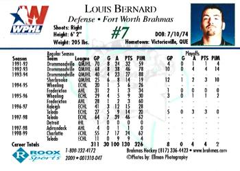 1999-00 Roox Fort Worth Brahmas (WPHL) #001310-04T Louis Bernard Back