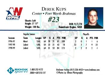 1999-00 Roox Fort Worth Brahmas (WPHL) #001310-13T Derek Kups Back